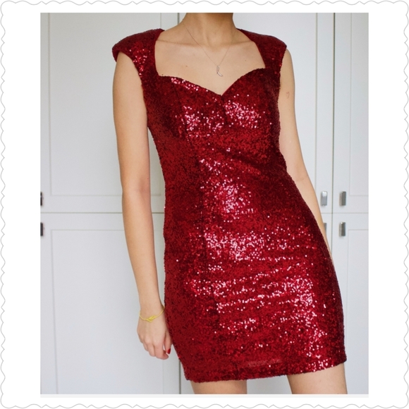 Guess Dresses & Skirts - GUESS Claudia Ruby Red Sequin Mini Dress, 4